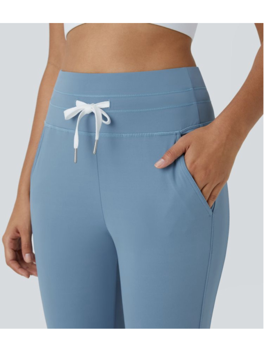Women's SoftlyZero™ Plush Drawstring Full Length Joggers Gray Blue M Tall - Picture 3 of 13